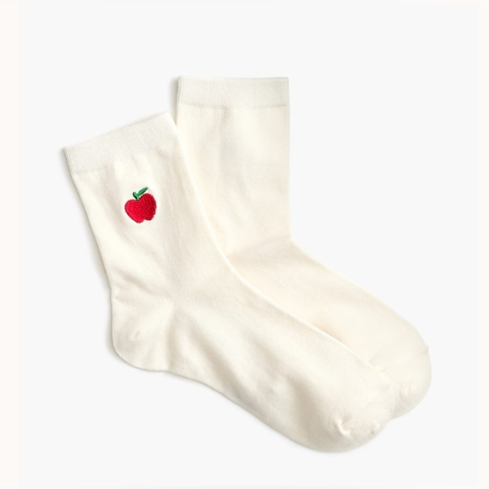 J. Crew Cream Boot Socks with Apple and Heart Embroidery 2 Pack - Picture 8 of 9